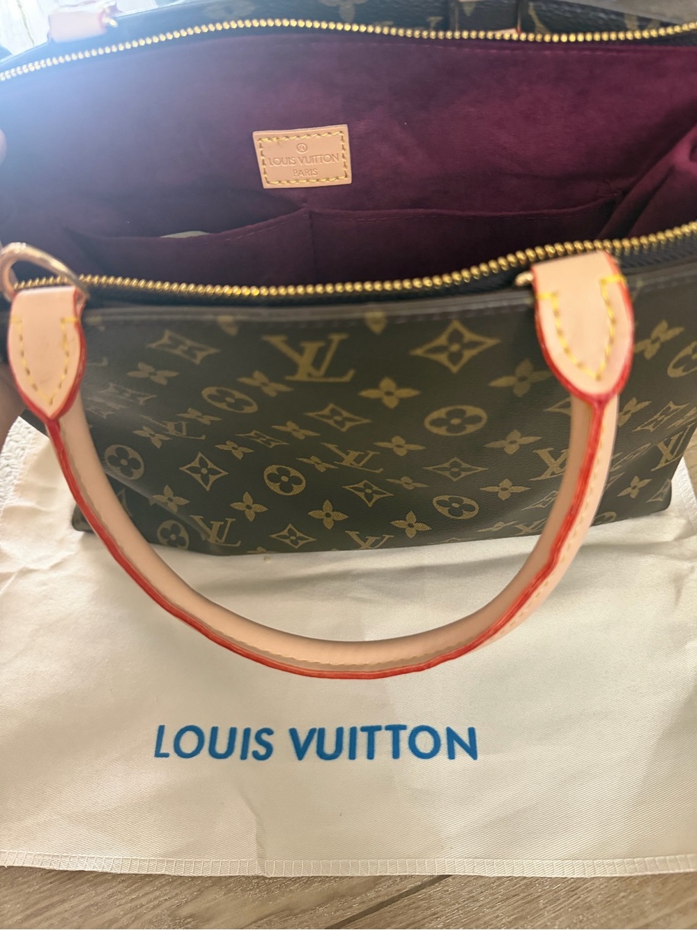 Louis Vuitton Monogram Tote with Burgundy Interior and Natural Vachetta Handles